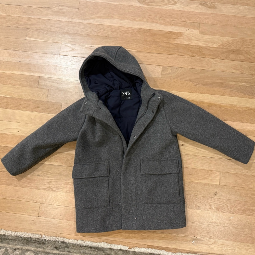 Zara boys size 8-9 charcoal hooded duffle coat